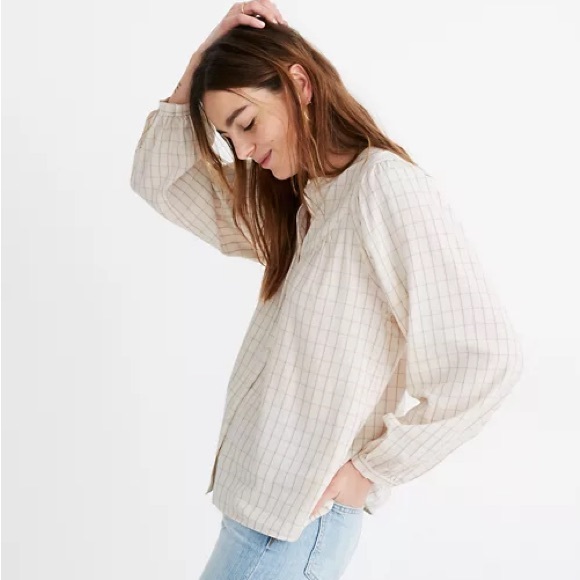Madewell balloon sleeve peasant top in windowpane - Picture 2 of 10